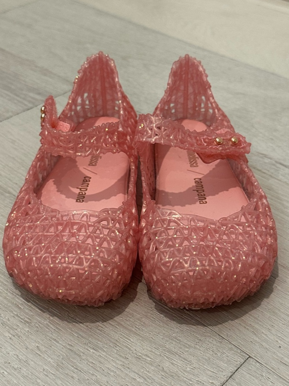 Girls' Mini Melissa Pink Glitter Jelly Mary Jane Shoes Size 10 little kids. EUC